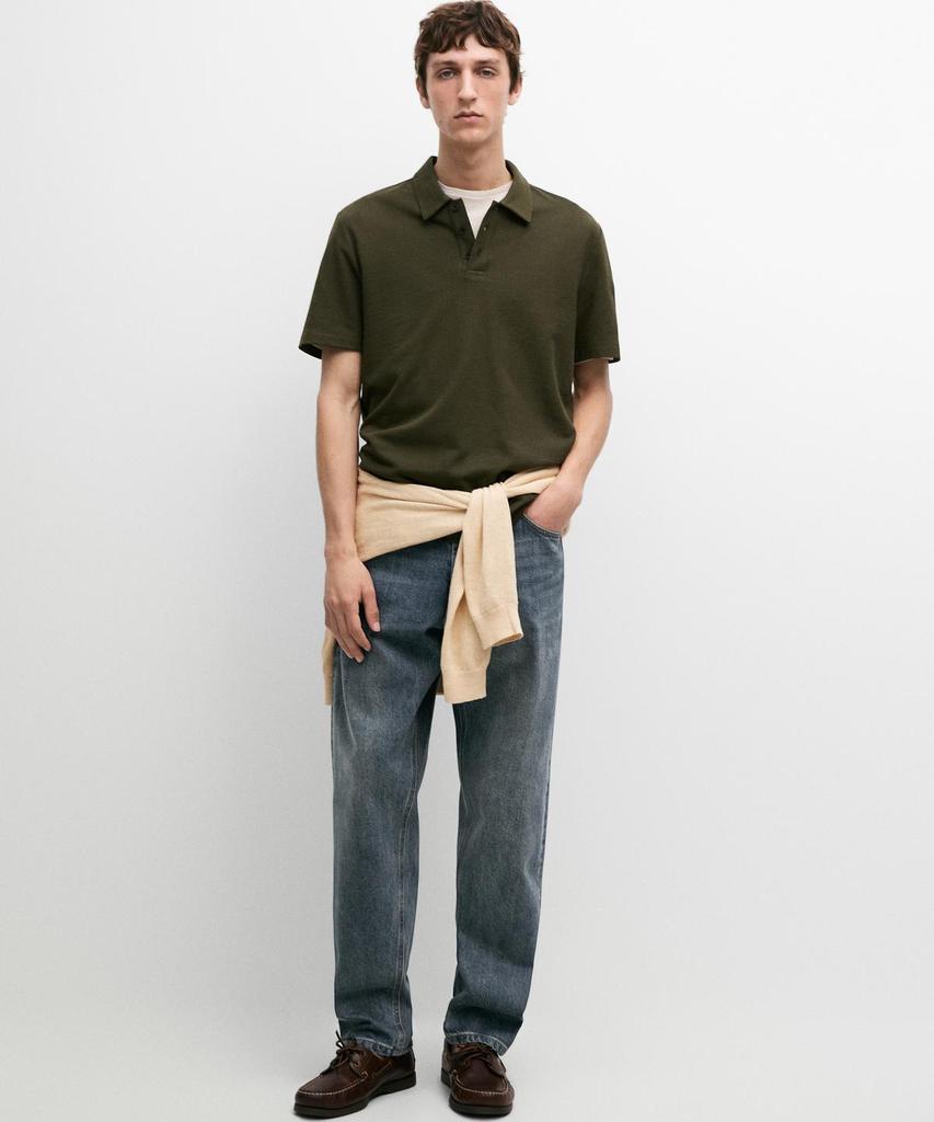 Masimodutti Micro Textured Cotton Blend Polo Shirt