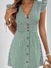 New Summer Women's Fashion Striped Printed V-Neck Flare Sleeve Dress