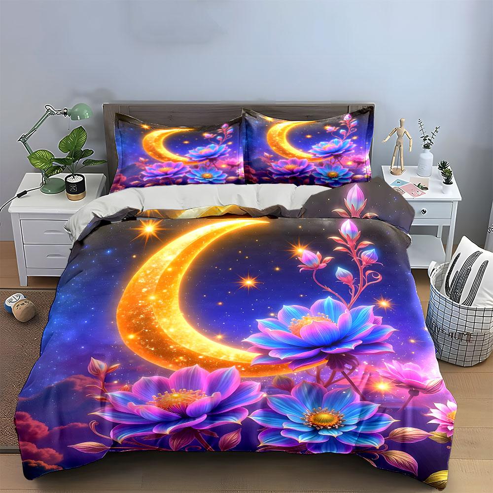 Moonlit Floral Fantasy Set  Kid'S And Adults' Bedroom Decor, Exquisite Three-Piece Bedding Set Gift