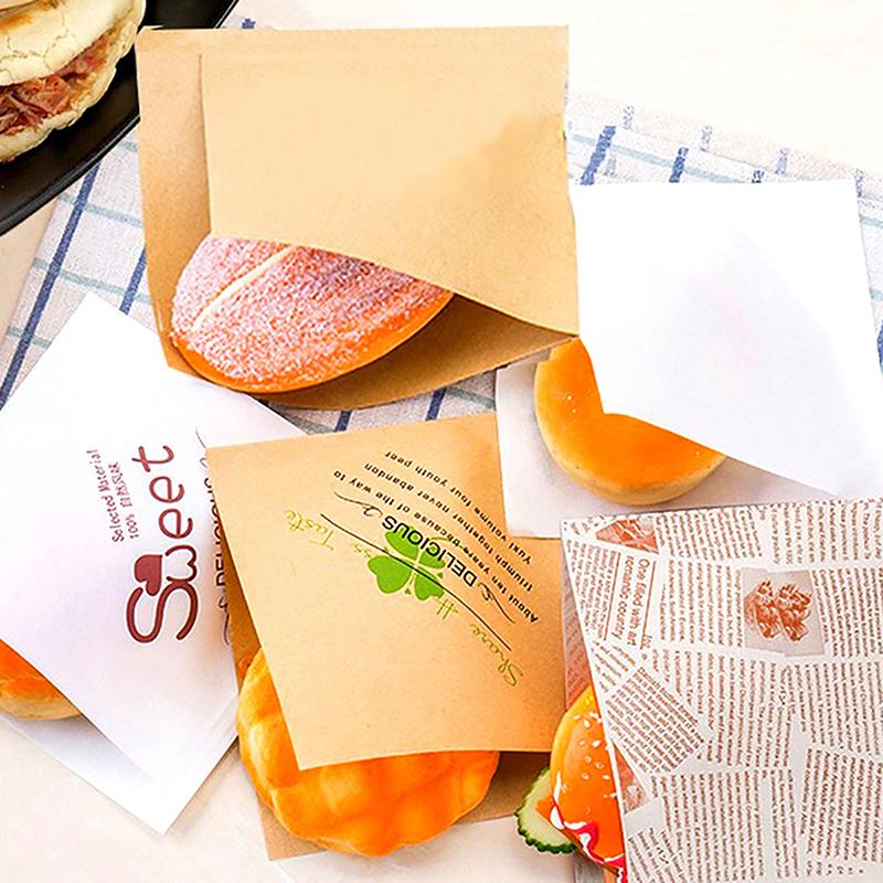 100 Pièces Forme Triangle Emballage Papier Kraft Sandwich Résistant à l'Huile Donut Pain Hamburger Sachet Jetable Cuisine Fête Restaurant