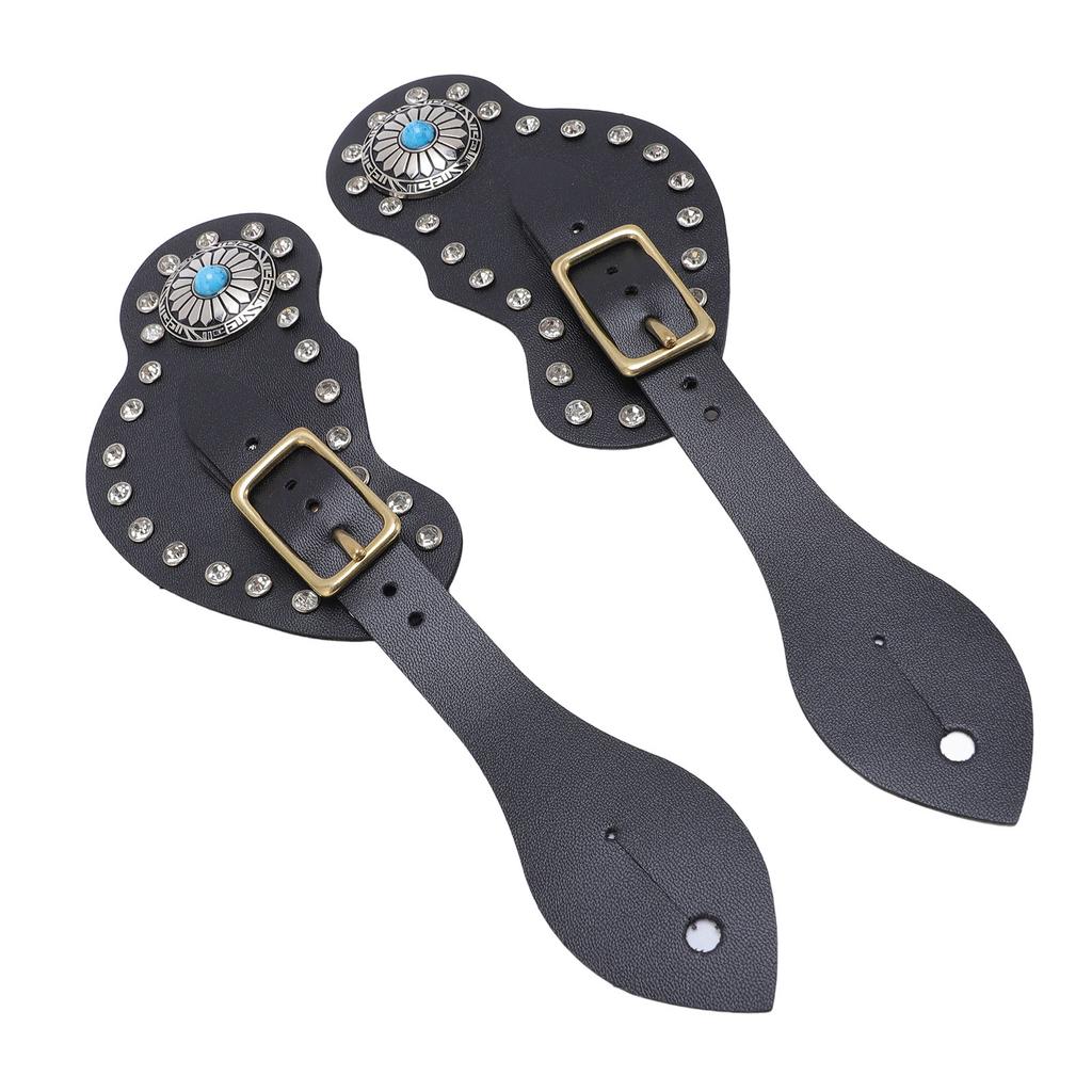 2Pcs Spur Strap Set Artificial Lther Rhinestone Decorations Spur Holder for