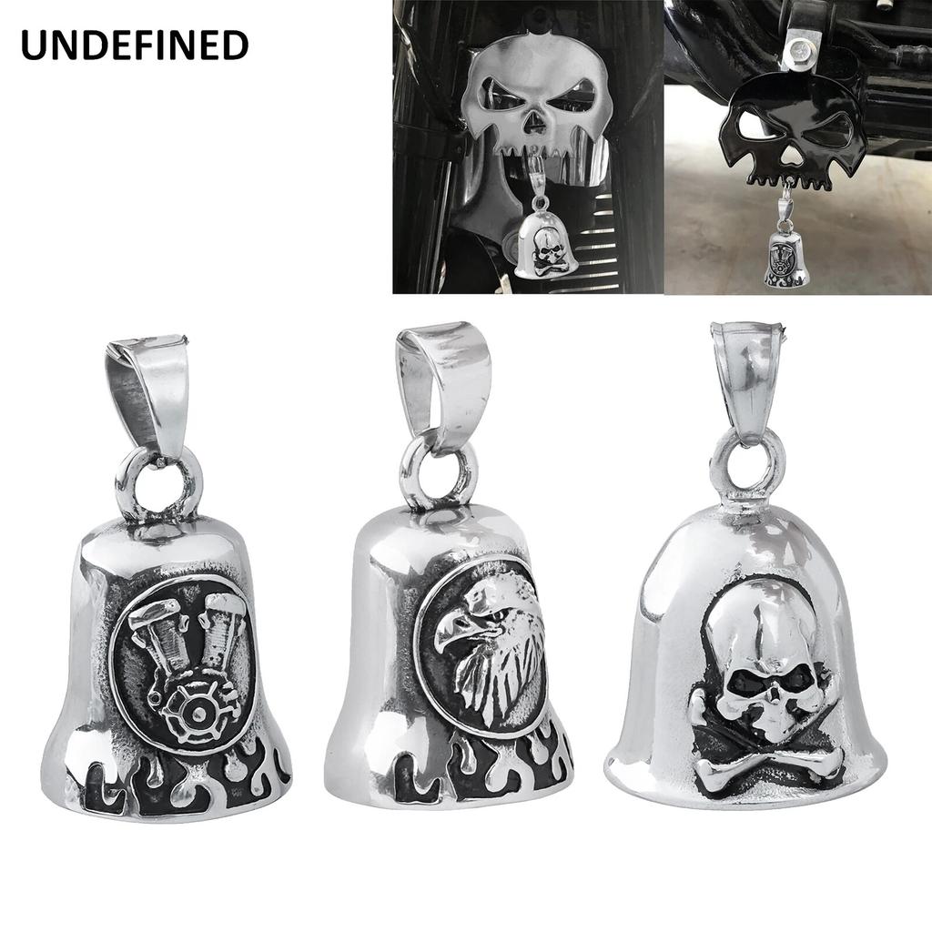 Skull Eagle Motorcycle Bell Stainlesss Steel Cool Biker Guard Bell for Harley Indian Chief Dyna Softail Fatboy Bobber Universal