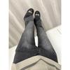 Women's Retro Black-Gray Flared Jeans - Slim Fit, Extra Long & Elastic Floor-Length Pants for Spring