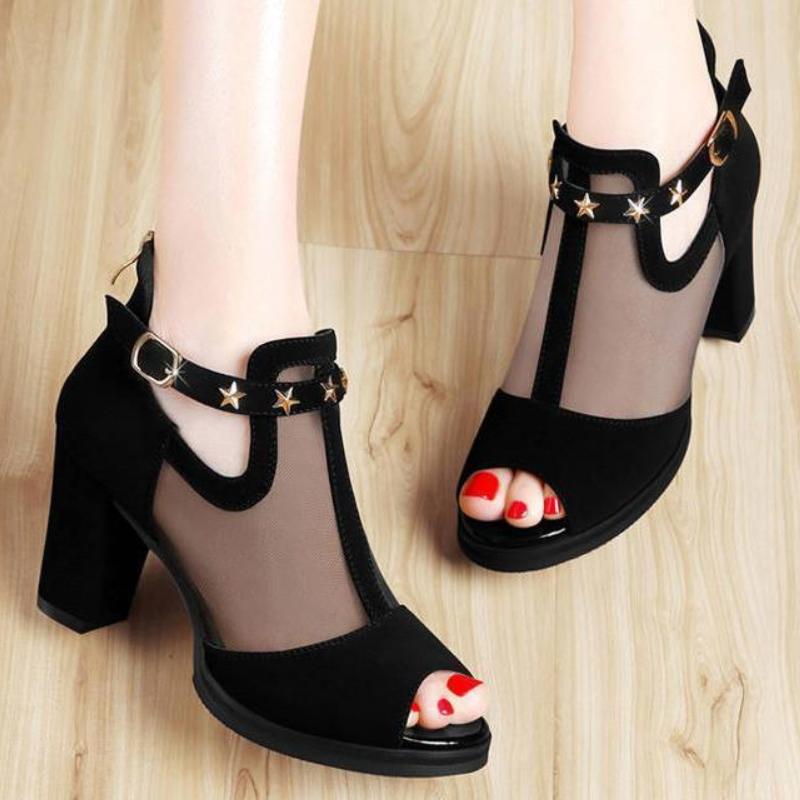 High Heels Zip Mesh Hollow Breathable Women's Sandals Summer 2025 Comfortable Luxury Trend Designer Original Offers Ladies Shoes