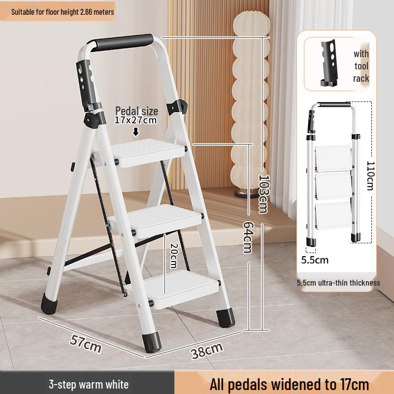3-Step Lightweight Telescopic Folding A-Frame Ladder for Indoor Use