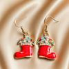 Red Enamel Diamond-Studded Christmas Boot Earrings - European & American Style Alloy Jewelry
