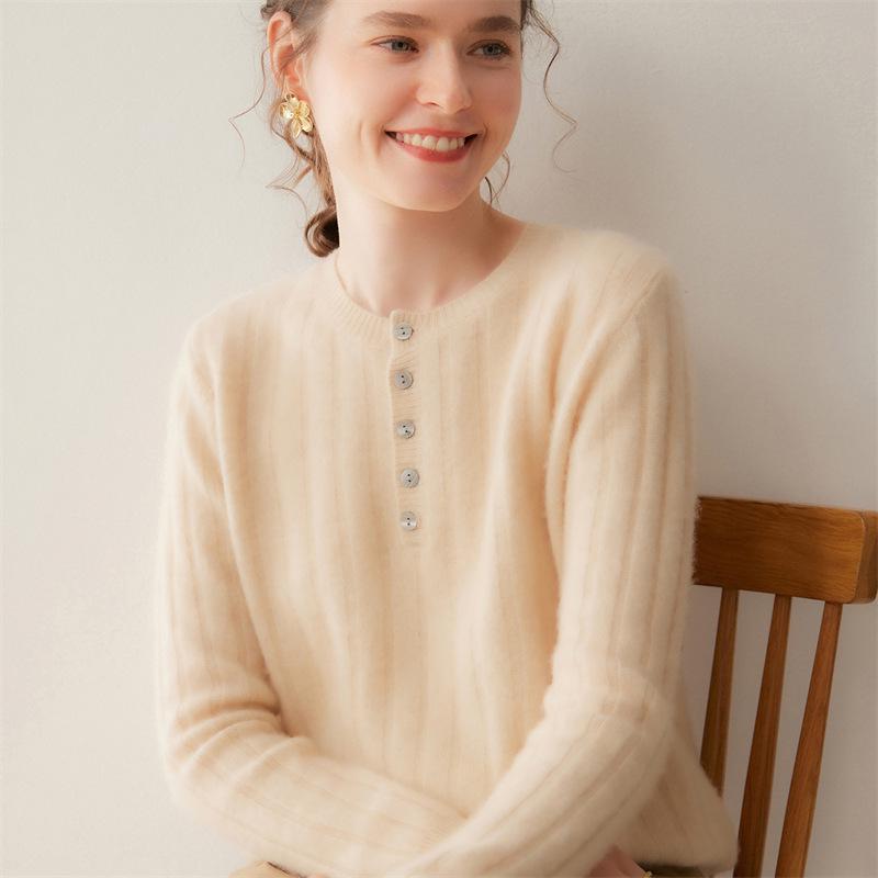 Women's Cashmere Ribbed Sweater - Round Neck, Loose Fit, Slimming, Warm, Autumn/Winter 2026 Collection