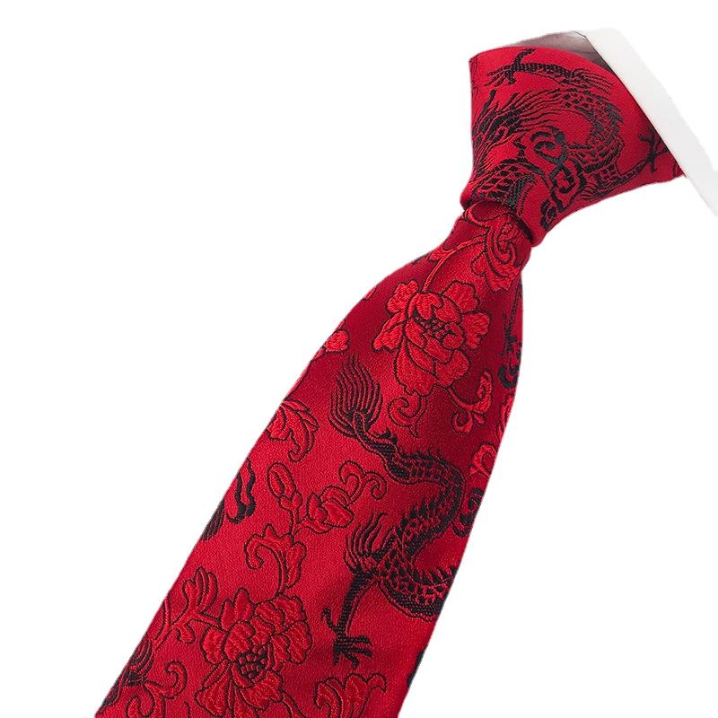 Cozy Up Men Tie Groom Best Man Chinese Dragon Pattern Casual and Fashionable 146x8x3.5cm