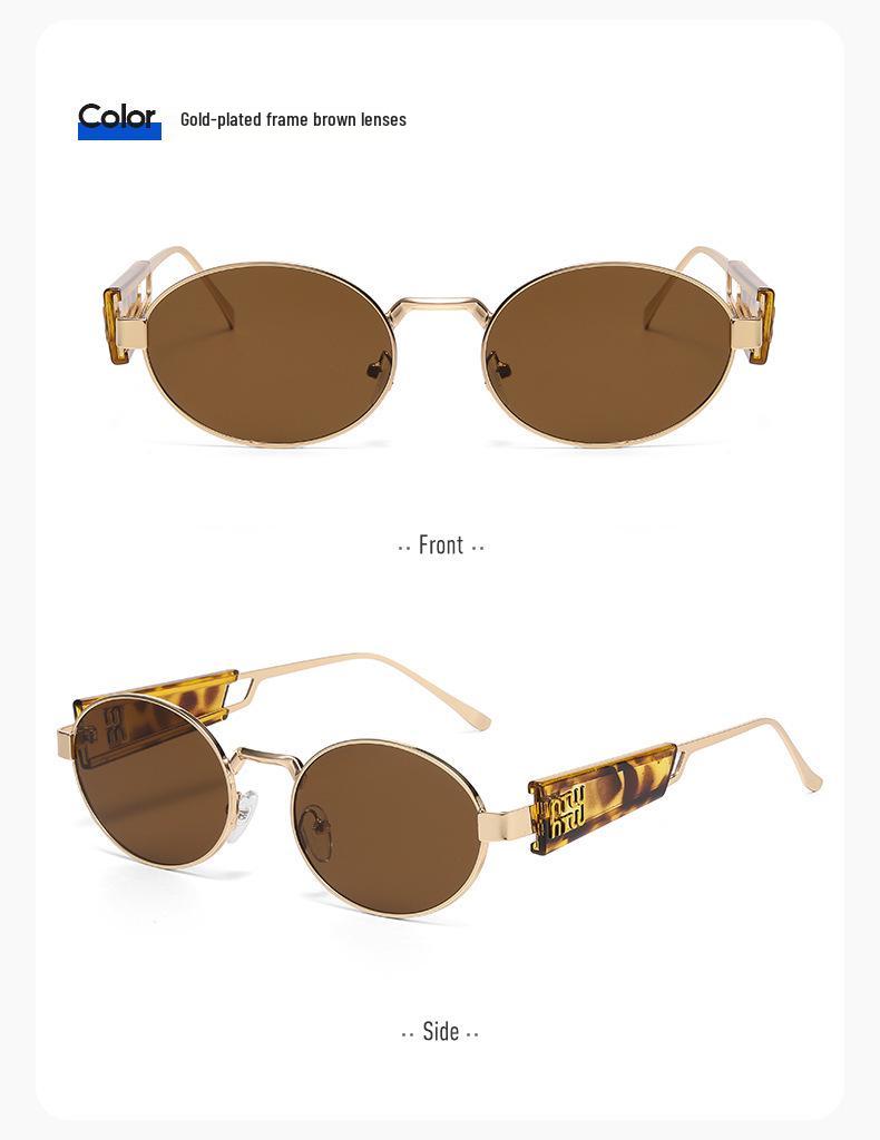 Women's Retro Metal Oval Sunglasses - UV400 Protection, Trendy Internet Celebrity Style