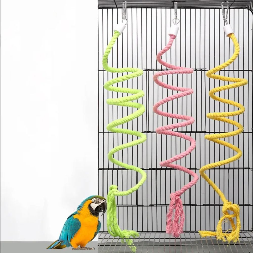 Cotton Parrot Bird Toy Rope Hanging Parrot Bell Stand Perch Cotton Rope Budgie Chew Toy  Bird Cage