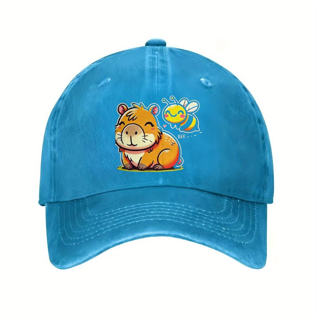Cute Capybara and Bee Print Baseball Cap Casual Cotton Adjustable Hat for Unisex Adult Gift