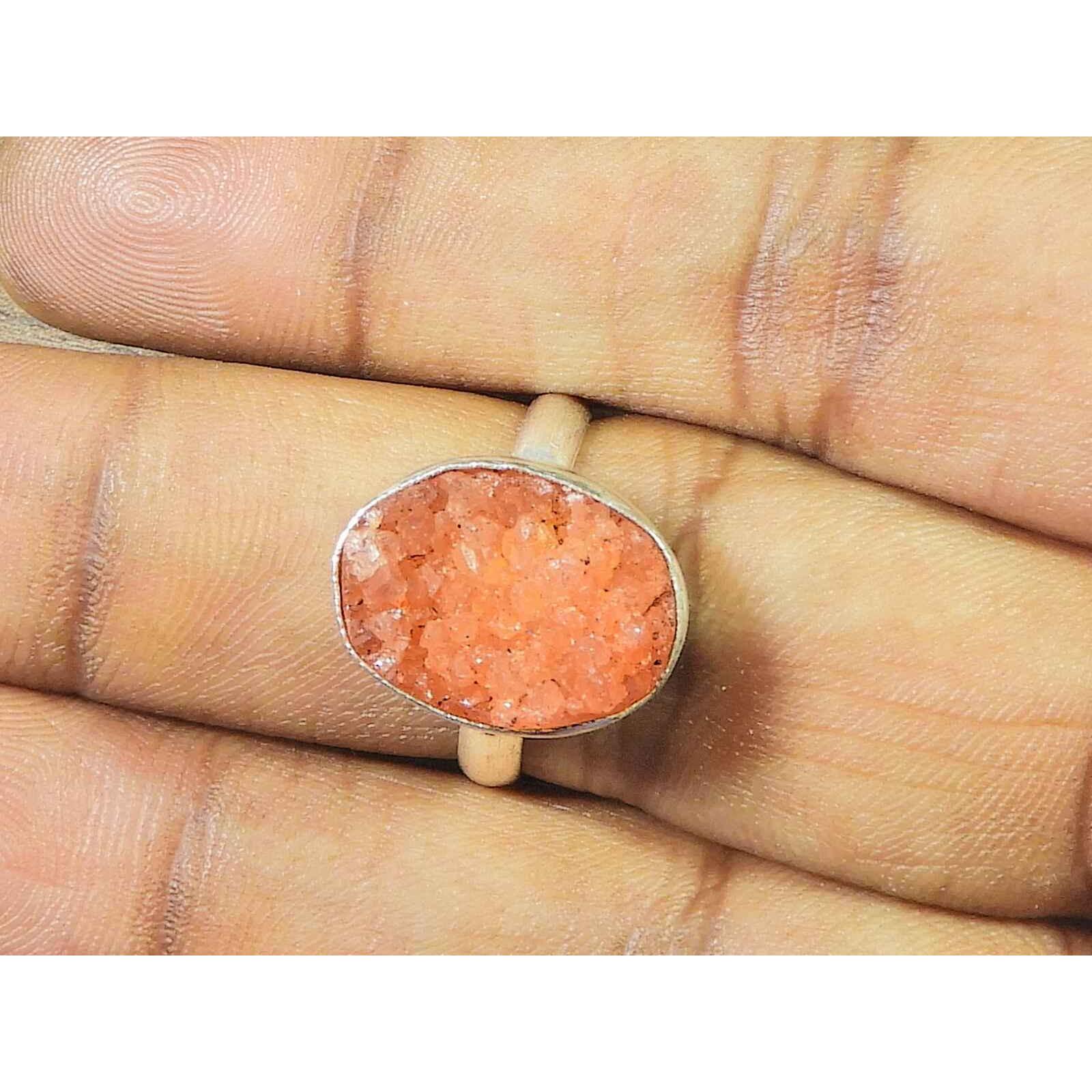 

10X14MM Dyed Blue Druzy 925 Sterling Silver Oval Handmade Ring Size US 8 MK-183