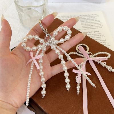 2025 New Korean Fashion Sweet Pearl Bow Keychain Heart Pendant Keyring Y2K Ins Aesthetic Holder for Girl Bag Pendant Accessories