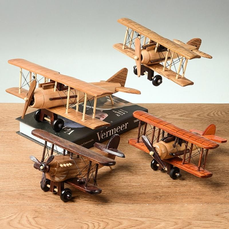 Handmade Wooded Air Plane Model Ornament Living Room Desktop Creative Decoration