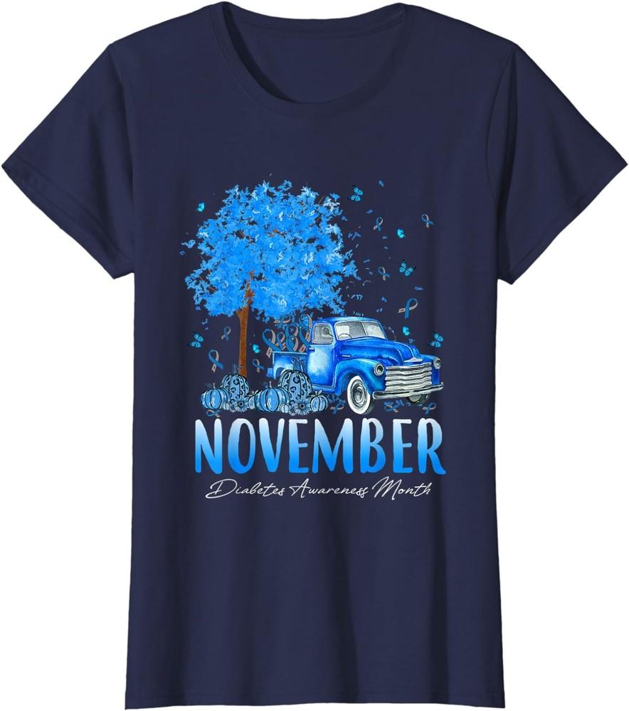 

In November We Wear Blue Pumpkin Diabetes Awareness Ladies Crewneck T-Shirt Unisex T-Shirt S