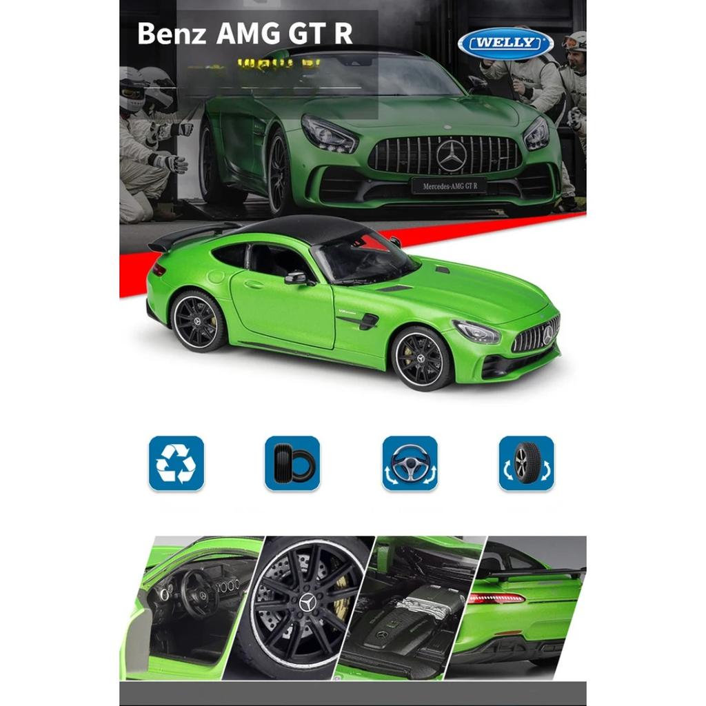 Welly 1/24 Mercedes Benz AMG GT R Alloy Sports Car Model Diecast Metal Racing Car Vehicles Model Simulation Collection Kids Gift