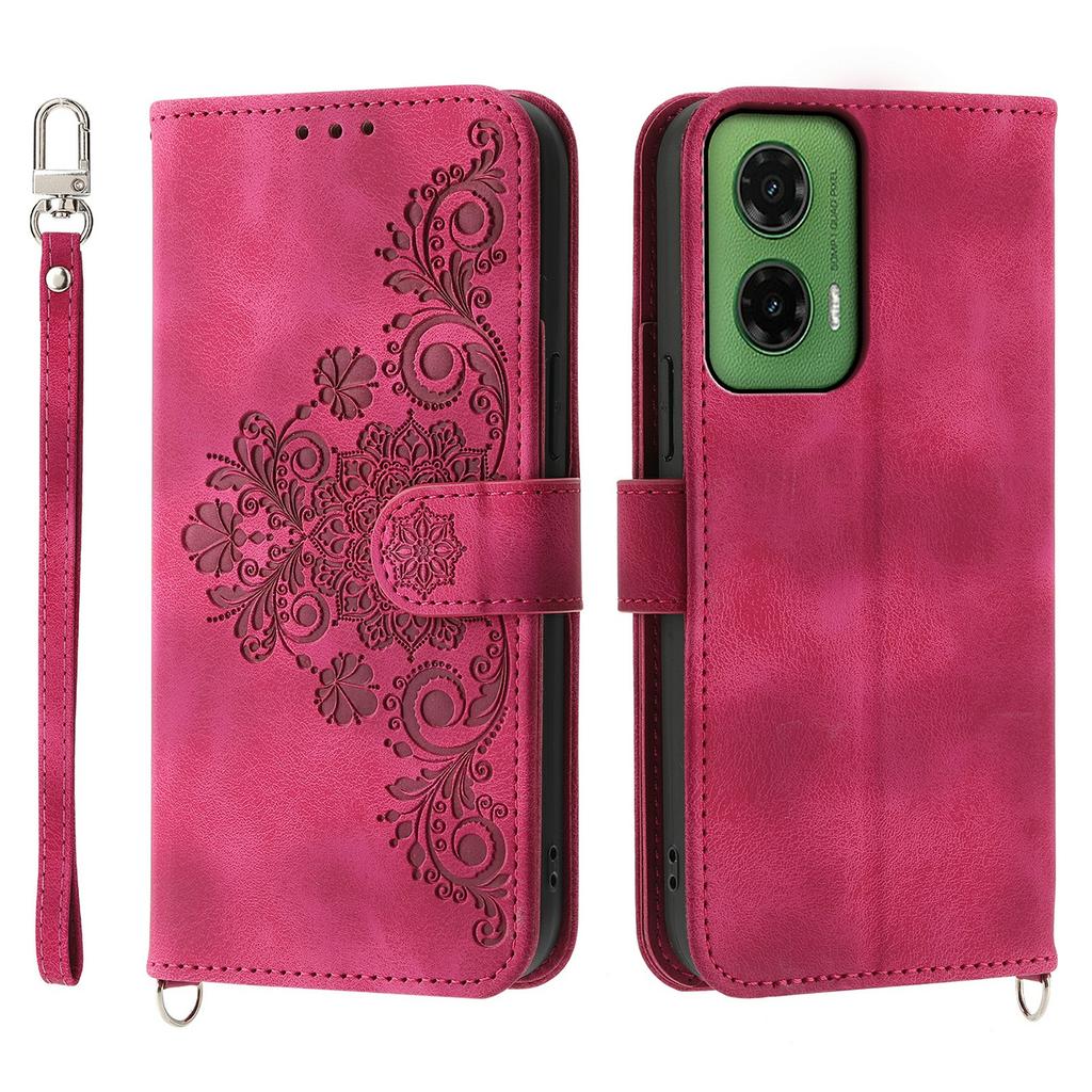 For Motorola Moto G35 5G Case Flower Pattern PU Leather Wallet Phone Cover with Strap
