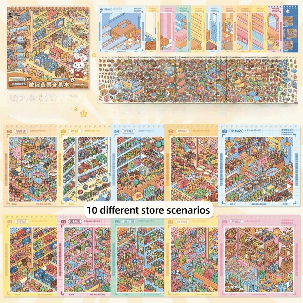 Cartoon Miniature Landscape Sticker Collection Decorative Visual Stacking DIY Cabin Scene Sticker 3D Landscape Sticker Book
