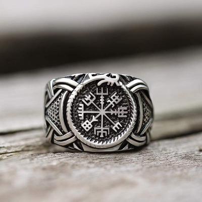 Vintage Viking 316l Rvs Kompas Odin Rune Vegvisir Ring Voor Mannen Punk Retro Amulet Sieraden Ring Mannelijke Bijoux