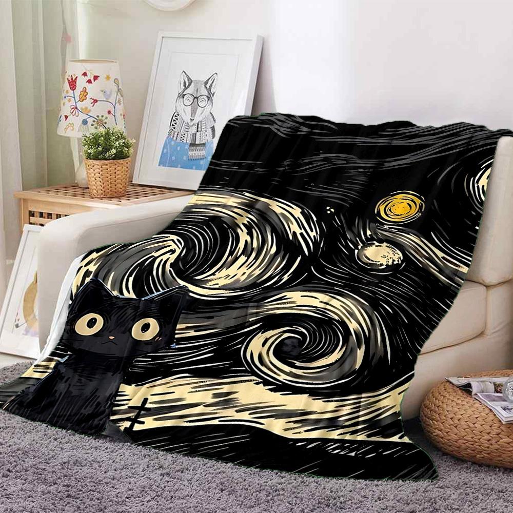 1pc Black Cat Blanket Warm, Cozy, And Soft, Suitable for Sofas, Beds, Cars, And Office Use.Perfect for Camping And Travel, Making It a Great Gift for