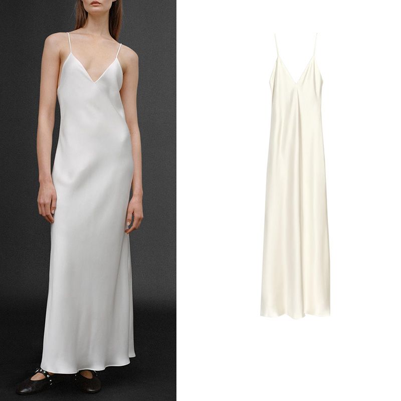 Summer Women's Evening Dress French Style V-neck Open Back Silk Satin Texture Long Midi Skirt Dress 3184371