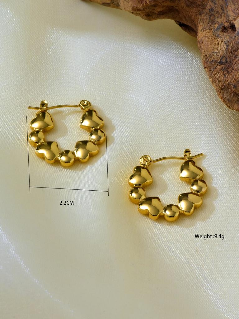 6 Pair/Set 18k Gold Plated Stainless Steel Earrings,Vintage Light Luxury Temperament Simple Colorless Love Earrings