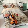 Partition de Violon Rose Ensemble de Literie Imprimé en 3D Taie d'Oreiller Art Musique Classique Style Rétro Housse de Couette Textiles de Maison Ensemble Housse de Couette