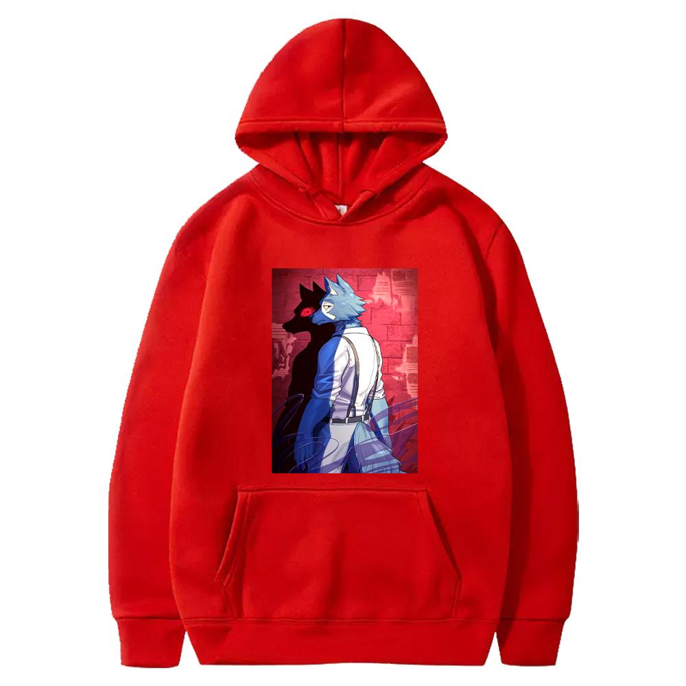 

Legoshi Cool Print Hooded Anime BEASTARS Streetwear Men Women Manga Hoodies Casual Loose Pullover Harajuku Male Sweatshirt 4XL червоний