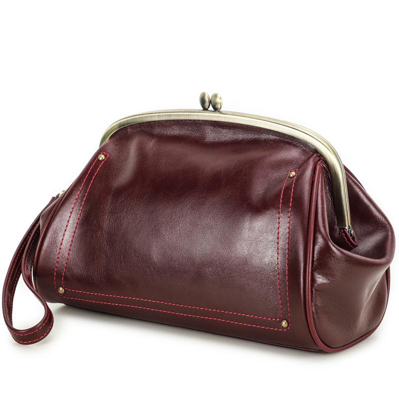 Wrist-Strap Women's Makeup Bag: Cowhide, Double Metal Hinge, Trendy & Fashionable