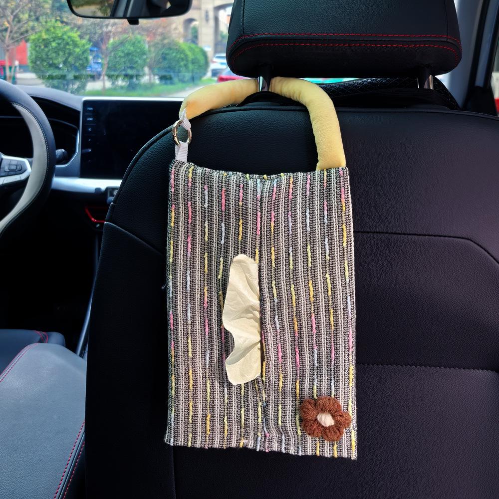 Creative French-Style Fabric Hanging Car Tissue Box, Adjustable Napkin Holder