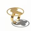 QIAOREN 10899 Stainless Steel Gold Africa Map Open Ring Large Round Frame Adjustable Statement Finger Jewelry for Women