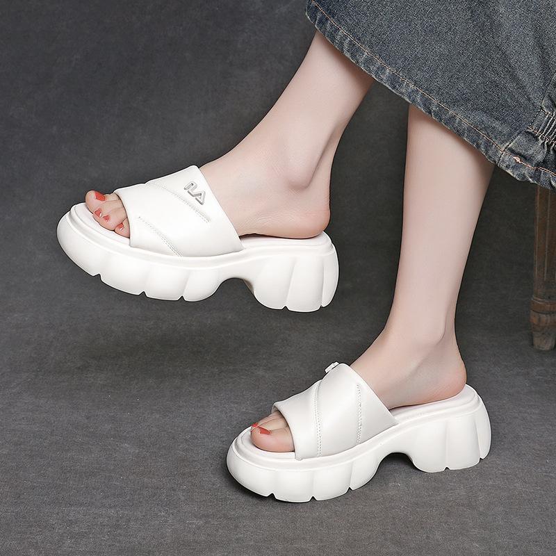 Moda 5cm Morbide Vera Pelle Estive Leggere Mocassini Pantofola Ben Aderenti Open Toe Accoglienti Comode Sagomate Sandali Scarpe