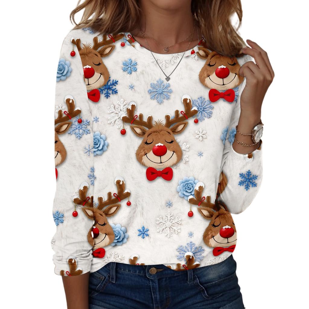 Women's Casual Christmas Print Long Sleeve Neck Top