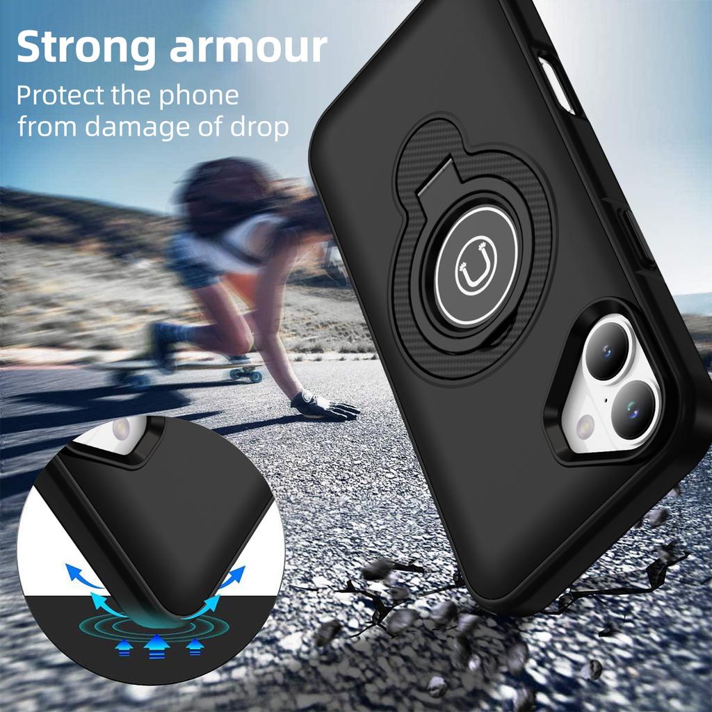 For iPhone 16 Case TPU+PC Magnetic Car Mount Phone Cover with Ring Kickstand