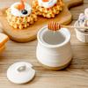 Ceramic 12 Ounce Honey Jar and Dipper Set,Porcelain Honey Pot with Lid and Wooden Dipper,Cute Honey Containers for Party,Holiday,Halloween