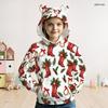 Girls Long Sleeve White Christmas Printed Bear Ear Hooded Varsity Jacket