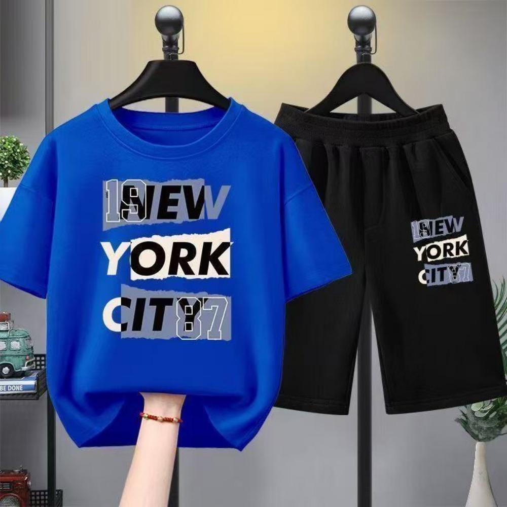 Personalized Cartoon Letter Printed Men's T-shirt and Shorts 2 Piece Set Summer Casual Outfit for Men's and Women's T-shirt Set
