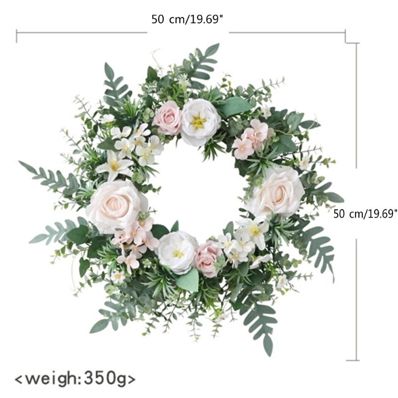 Artificial Rose Flower Wreath 19.69" Spring Wreath for Outdoor Front Door Indoor Weddings Window or Wall Décors Gifts