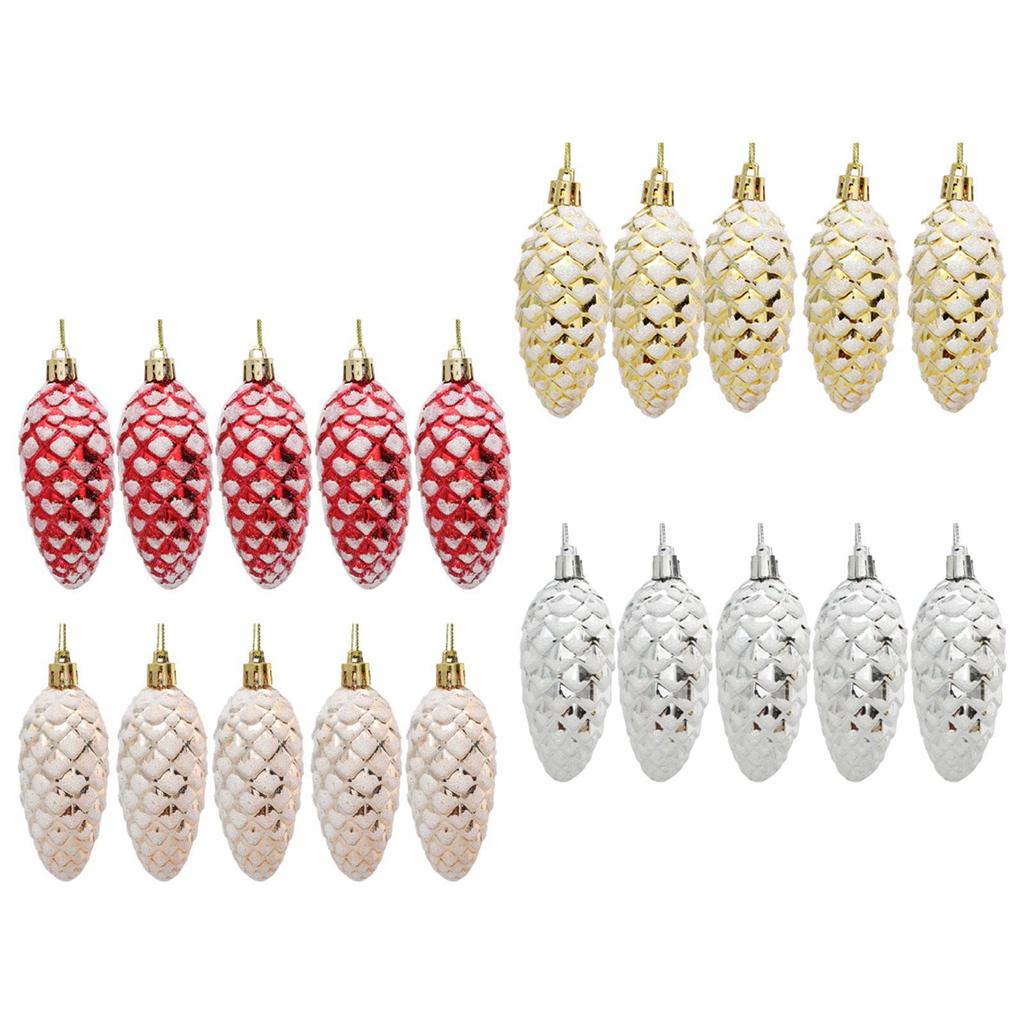 5x Christmas Tree Pinecones Ornaments Shatterproof Shiny Xmas Pinecones Small