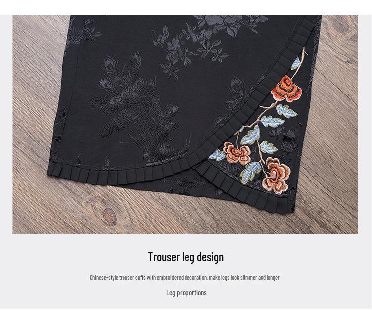 Women's Ethnic Style Wide-Leg Pants: Draped, Embroidered Waist, Retro Casual Design