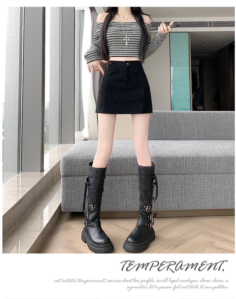 Plus-size Coffee Deer Suede High Waist A-line Mini Skirt for Women - Spring/Autumn, Anti-exposure, Slimming, Hip-hugging Fit
