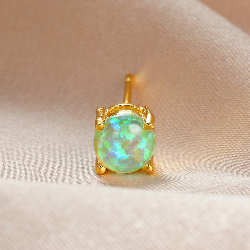 Cut Golden White Round Color Fire Opal Stud Earrings Wedding Jewelry Gift