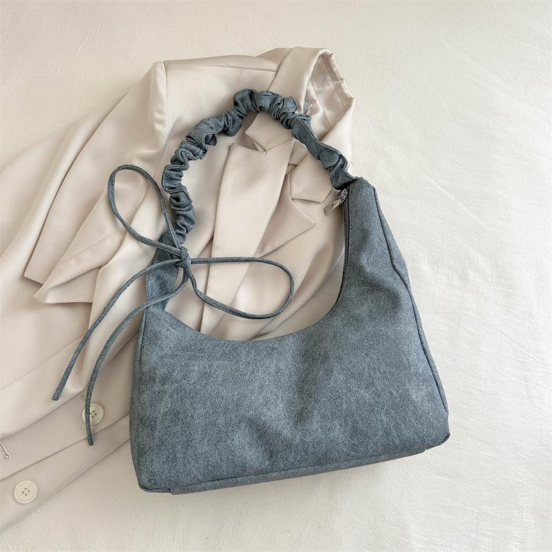 

Жіноча сумка великої місткості 2024, нова персоналізована ретро-сумка через плече, плісирована модна популярна сумка-півмісяць із півмісяцем синій