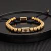Men's Adjustable Braided Hip Hop Bracelet with Retro Copper Crown, Pineapple Beads, and Vacuum-Plated Titanium Steel.