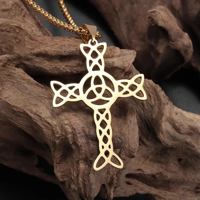 Style Trinity Celtic Knot Shield Pendant Witch Knot Necklace Men Women Irish Protection Amulet Jewelry