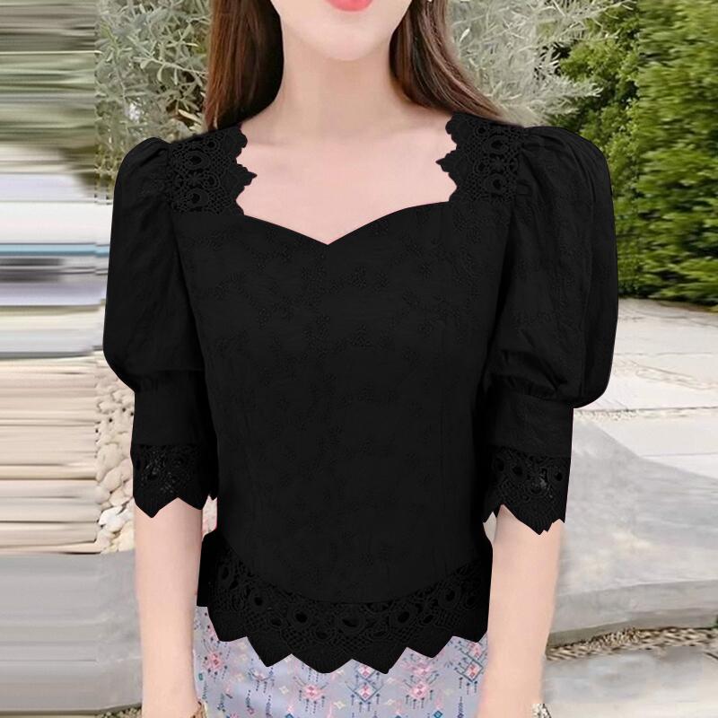 ZANZEA Women Casual Lace Crochet Patchwork Summer 3/4 Sleeve Blouse