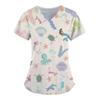 Marine life patterns Healthcare Uniform Nurse Clinic Nursing Workwear Hospital T-shirt Fashion Short Sleeve Blouse Women Medical