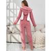 Color Block Bunny Ear Hooded Jumpsuit - Women's Coral Fleece Pajamas for Autumn and Winter