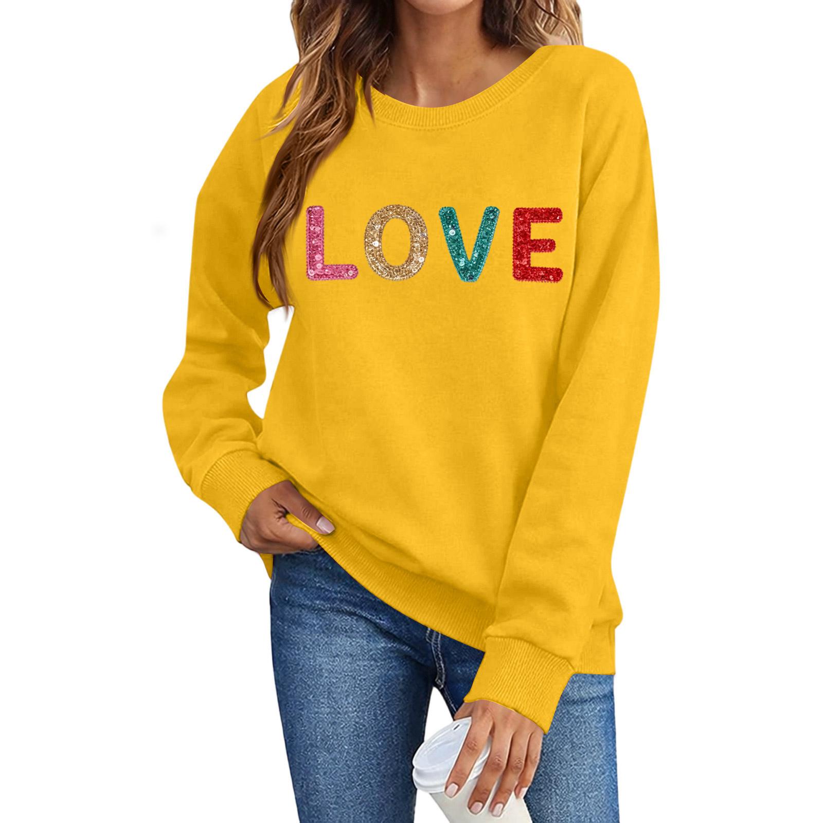 

Valentines Sweatshirts For Women Love Heart Graphic Pullover R-neck Long Sleeve Tops Valentine s Day Sweatshirt XL жовтий