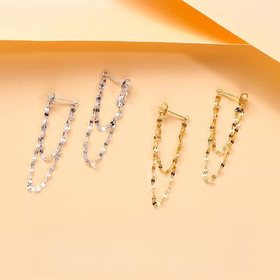 Double-layer Fringed Lip Piece Chain Stud Earrings Female Korean Version Small and Exquisite Temperament Versatile and Thin Earrings